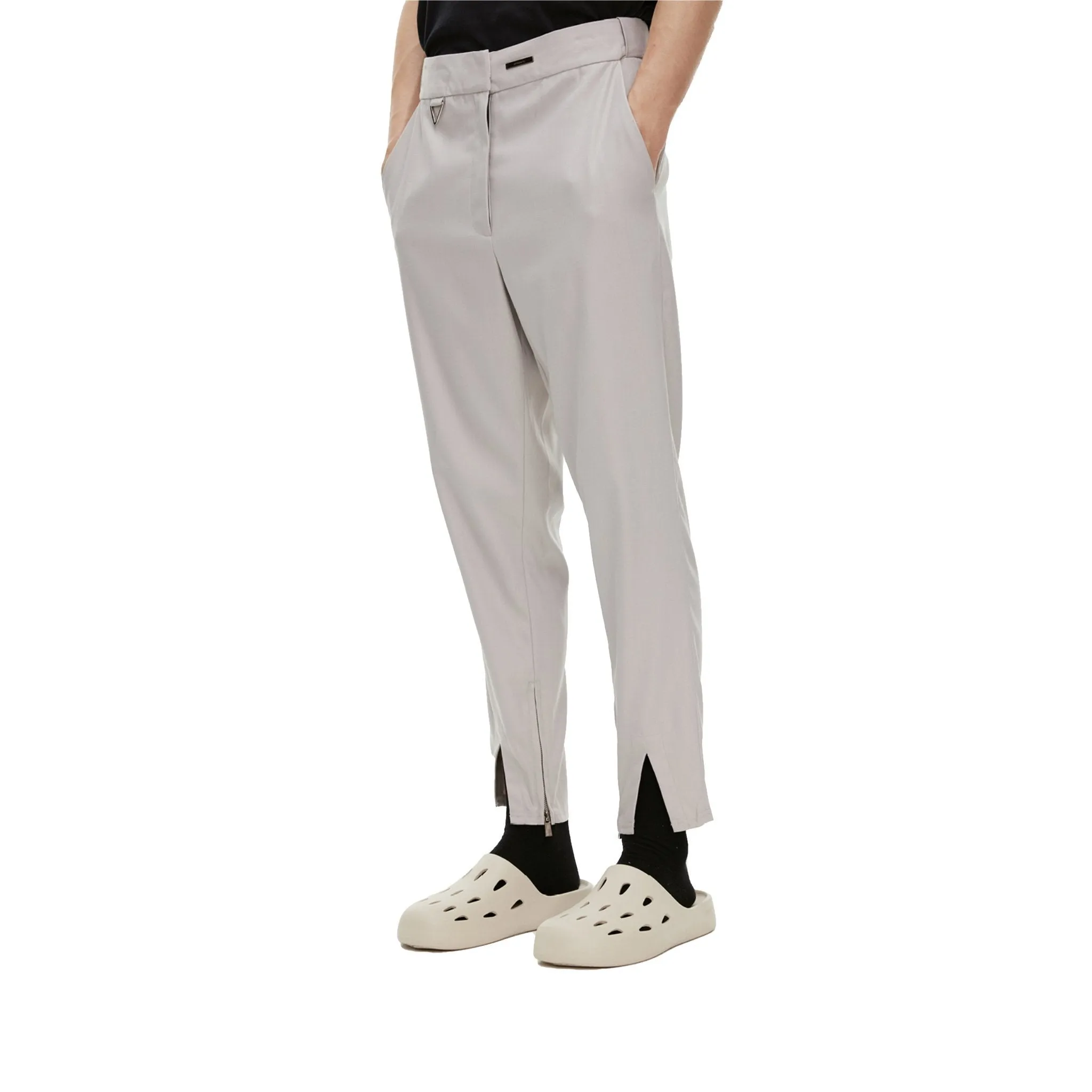 Triangle Ring Split Design Bottom Leg Pants Khaki