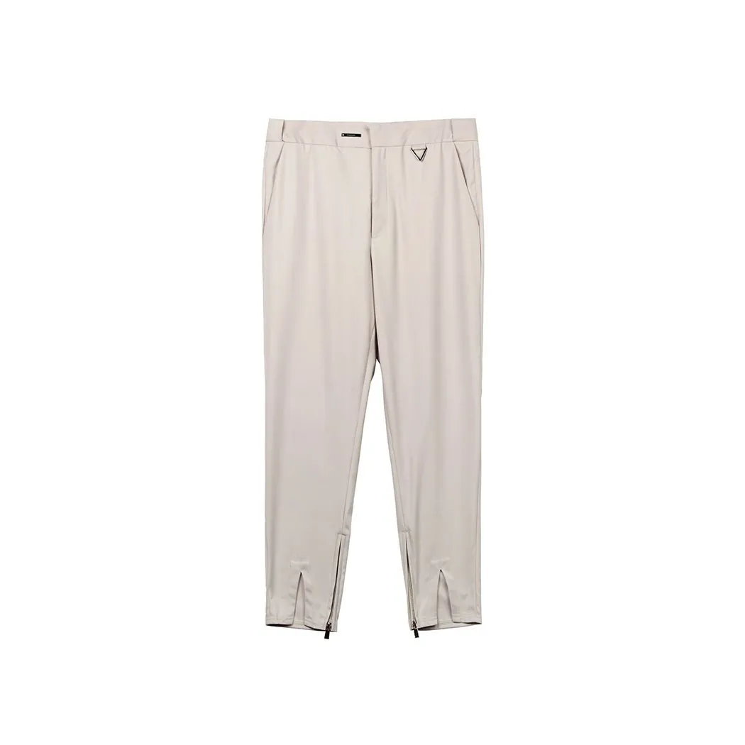 Triangle Ring Split Design Bottom Leg Pants Khaki