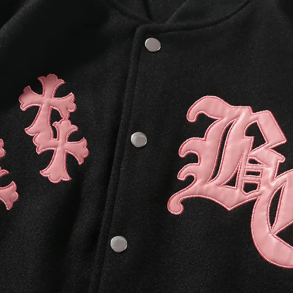 “Vintage Hip Hop Cross Embroidery Baseball” Jacket
