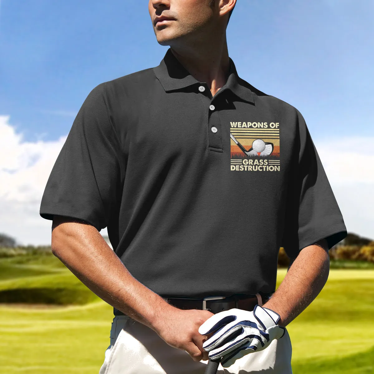 Weapons Of Grass Destruction Short Sleeve Polo Shirt, Vintage Chess Graphic Black Polo Shirt, Best Golf Shirt For Men Coolspod
