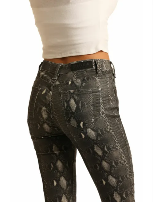 WHB6116 - Rock&Roll Denim Women's High Rise Extra Stretch Snake Skin Bell Bottom Pant