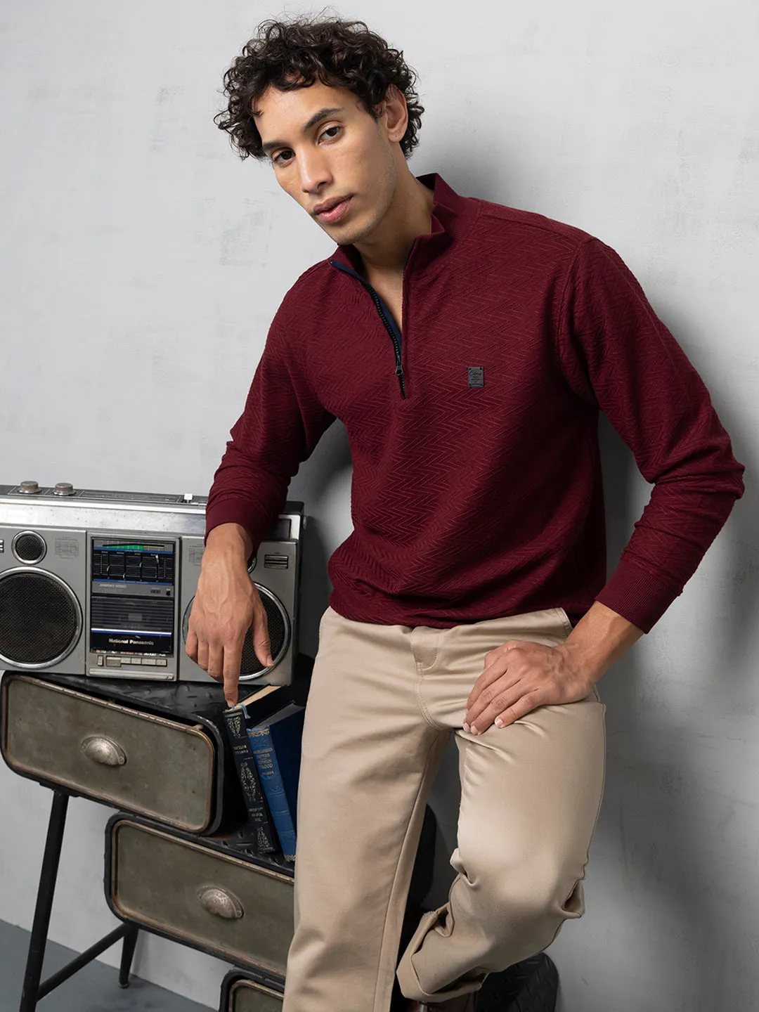 Wine zipper sweatshirt