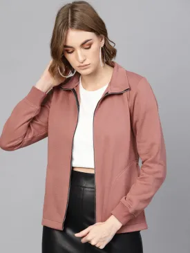 Women Dusty Pink Zipper Sweatshirt