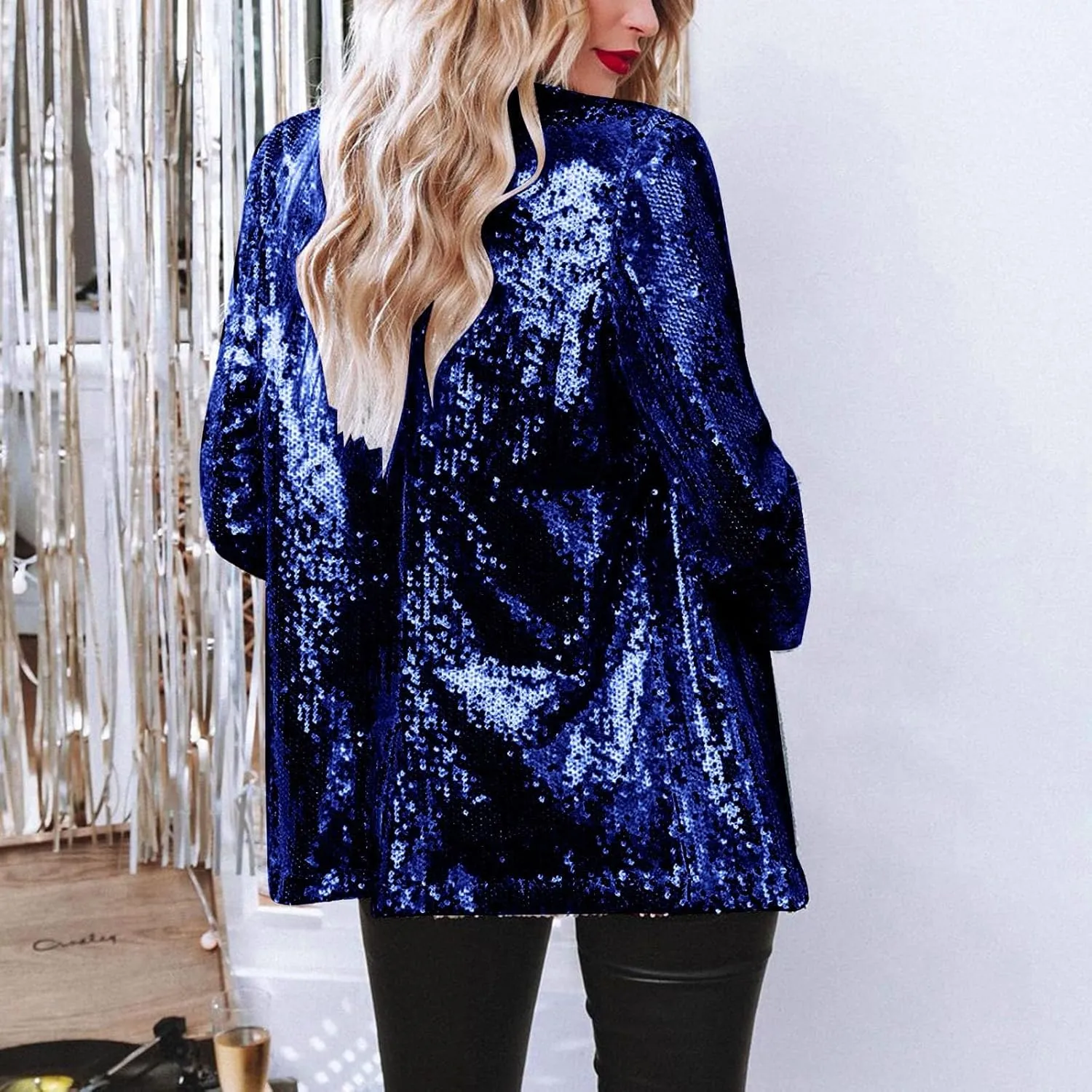 Women Sequins Blazer Sequin Jacket Casual Long Sleeve Glitter Party Shiny Lapel Coat Jacket Women Plus Size