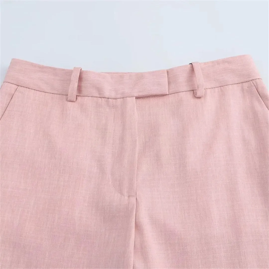 Women Single Pocket Lapel Solid Color Loose Shirt High Waist Straight Pants Suit for