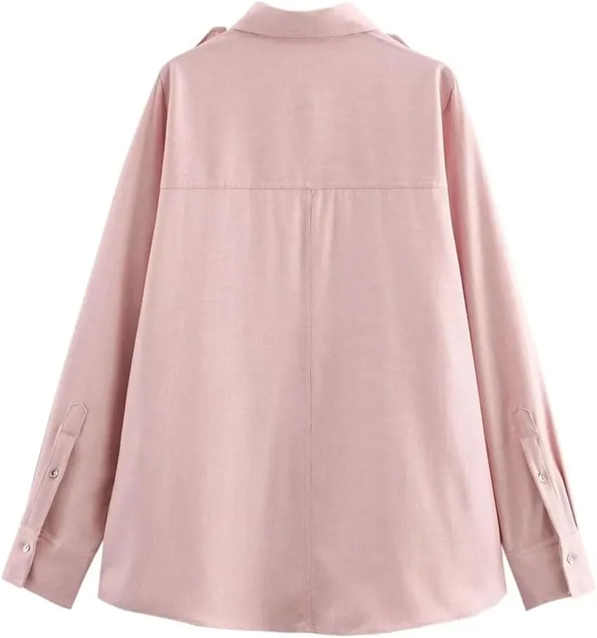 Women Single Pocket Lapel Solid Color Loose Shirt High Waist Straight Pants Suit for