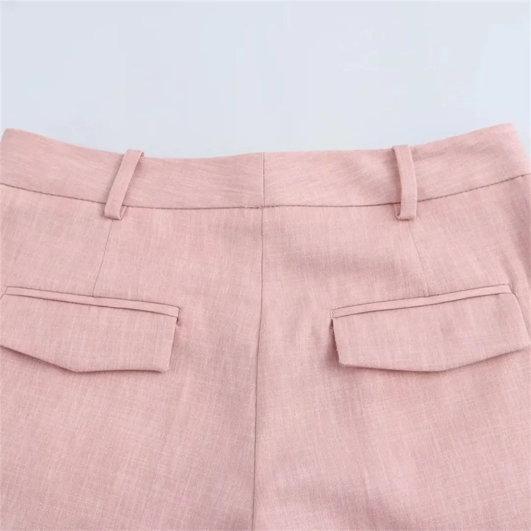 Women Single Pocket Lapel Solid Color Loose Shirt High Waist Straight Pants Suit for
