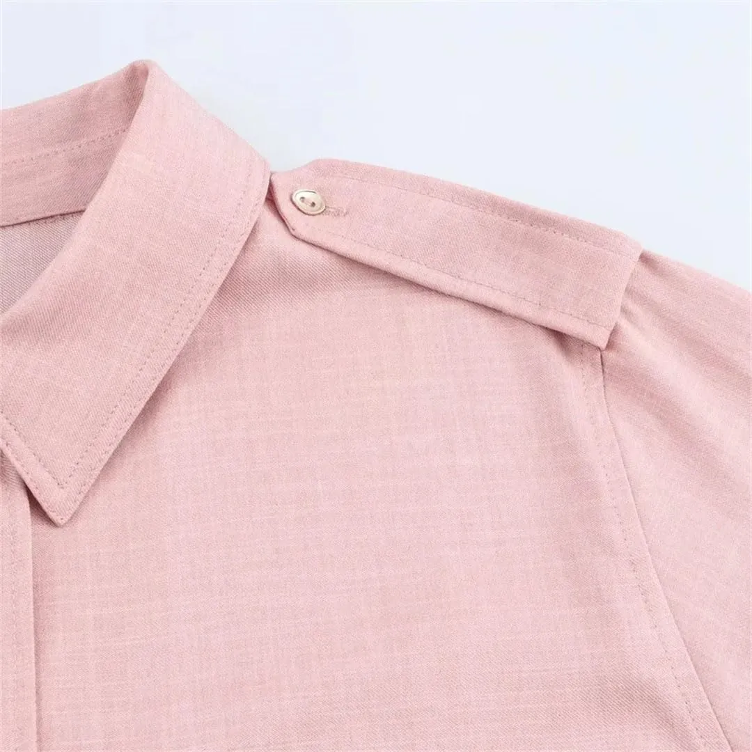 Women Single Pocket Lapel Solid Color Loose Shirt High Waist Straight Pants Suit for