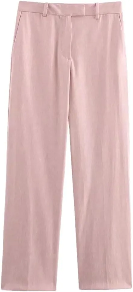 Women Single Pocket Lapel Solid Color Loose Shirt High Waist Straight Pants Suit for