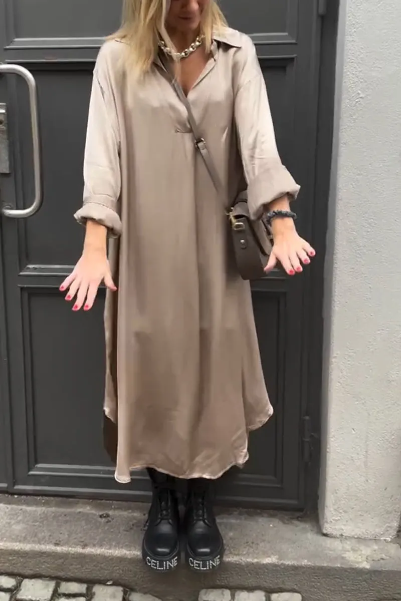 Women's Casual Lapel Solid Color Satin Dress