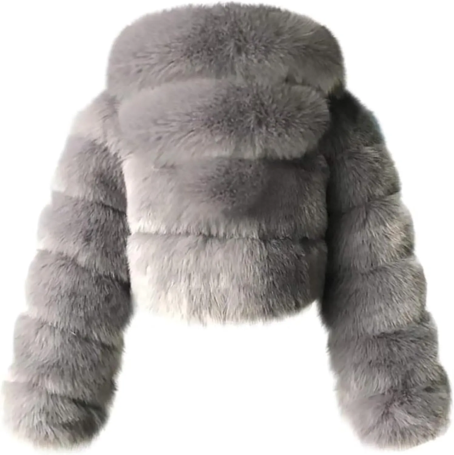 Womens Fluffy Faux Fur Coat Cropped Jacket Y2K Christmas Puffer Jacket with Hood Zip Up Fuzzy Teddy Jacket