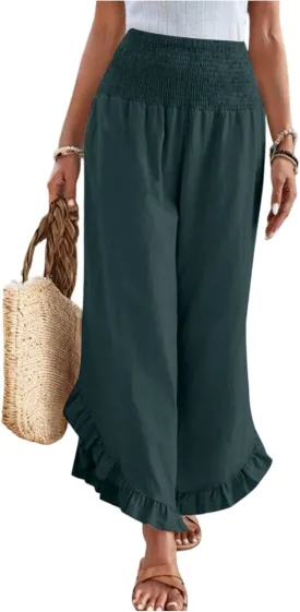 Women's Solid Color Elastic Waist Slim Pleated Petal Dressy Casual Loose Fit Trousers