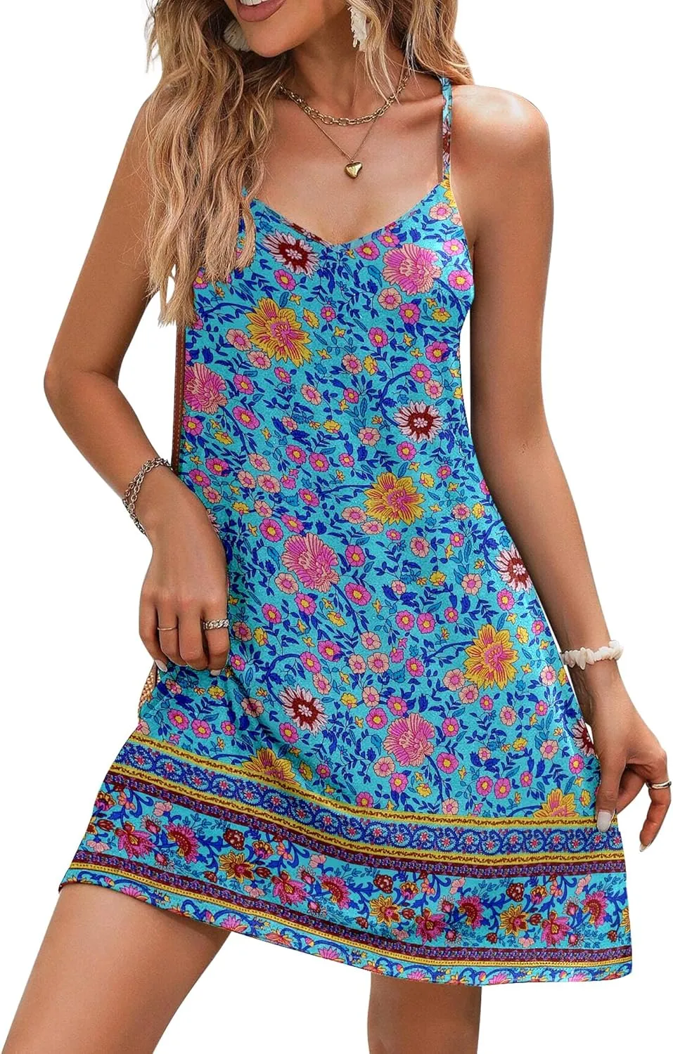 Zeagoo Womens Summer Dress 2025 Loose Sleeveless Tshirt Dress V Neck Mini Dress Beach Sundress with Pockets