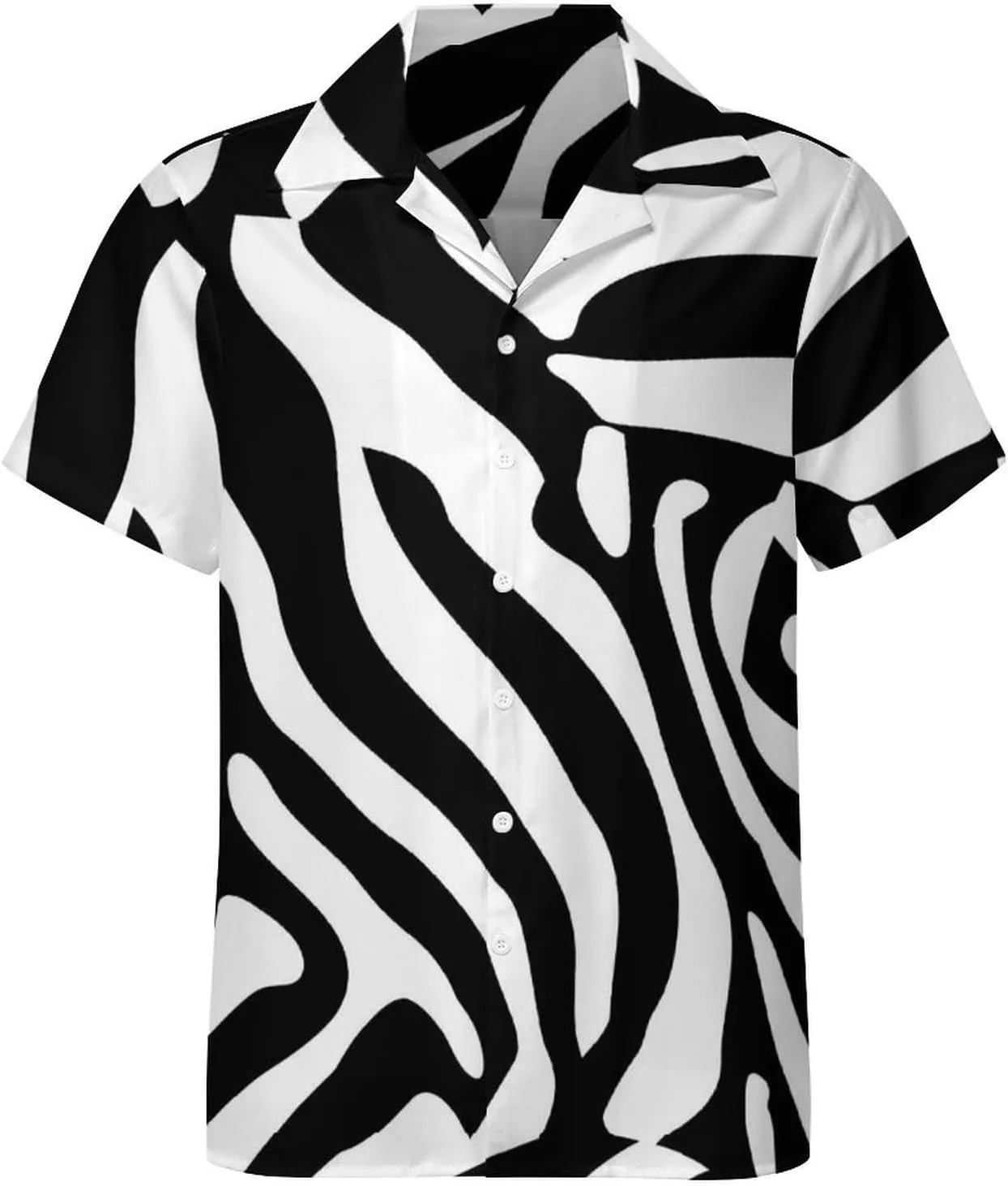 Zebra Print Men's Hawaiian Shirt Cuban Collar Shirt Short Sleeve Button Down Tops Beach T Shirts