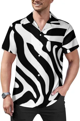 Zebra Print Men's Hawaiian Shirt Cuban Collar Shirt Short Sleeve Button Down Tops Beach T Shirts
